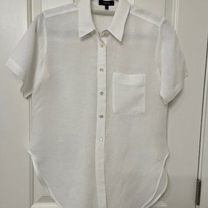 Theory White Linen Tie Front Blouse